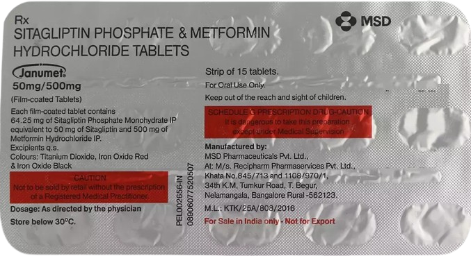 Janumet 50mg/500mg Tablet 15's